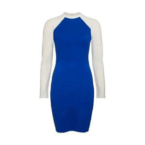 KAREN MILLEN Colour Block Zip Back Ponte Mini Dress Womens Size US 2 Blue White